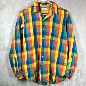 Bullock & Jones Button Down Shirt Mens M Colorful Checked Cotton Eclectic Bright